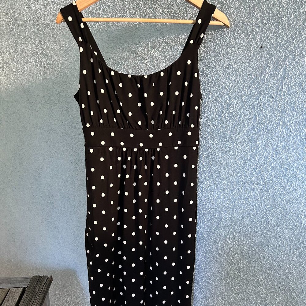 Ann Taylor Sleeveless Polka Dot Black and White Ruched Top Princess Style Dress